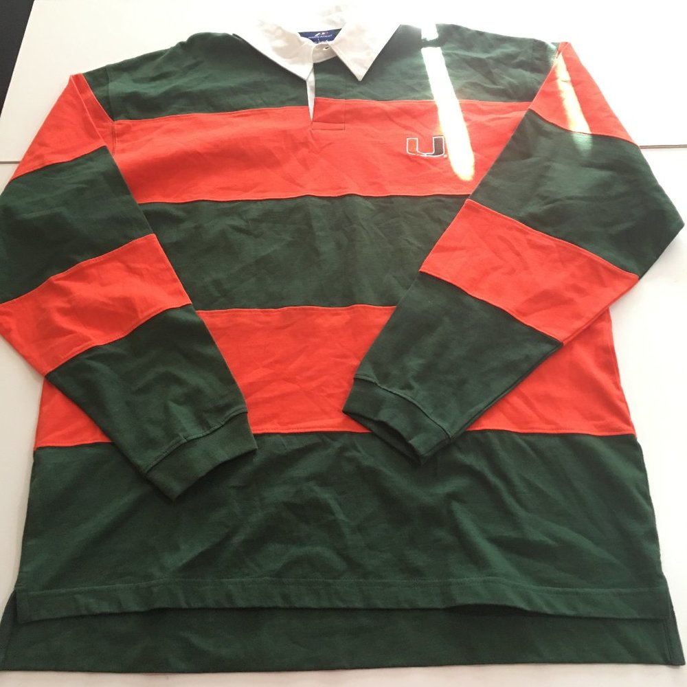 Vtg Miami Hurricanes Mens Large L/S Polo Shirt